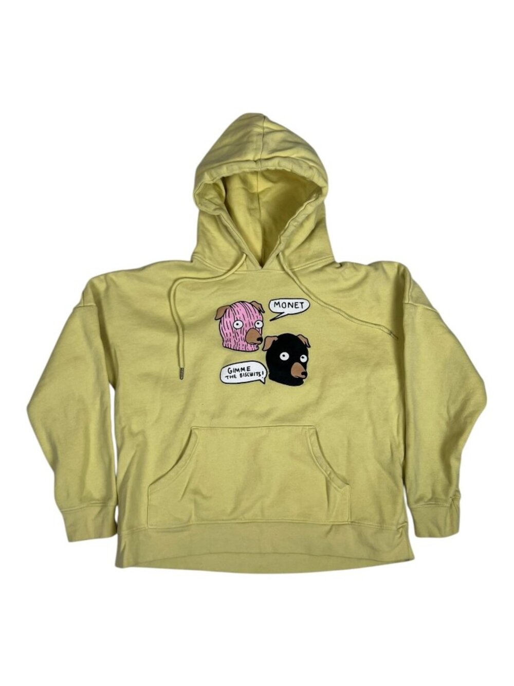 Monet Skateboard Hoodie Mens Large Yellow Dog Graphic Pullover Fleece Sweatshirt